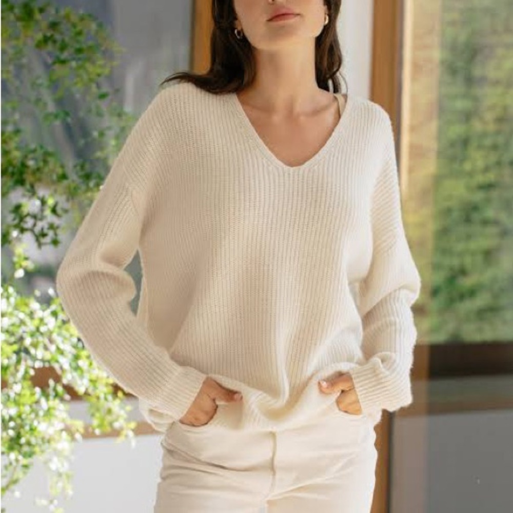 Jenni Kayne Cabin Ivory Ribbed Knit Sweater Medium